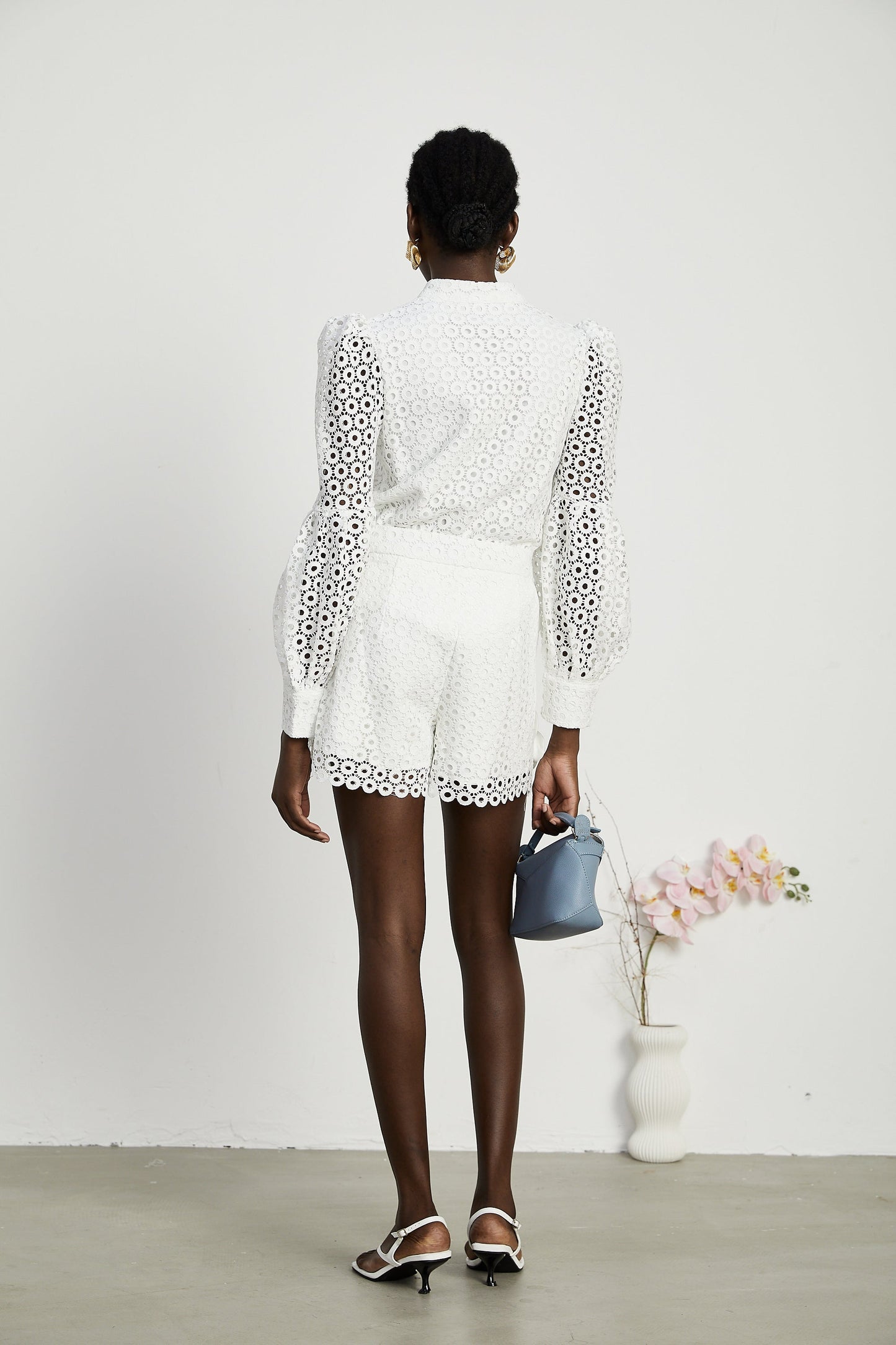 Calla faux-flower cut-out blouse & shorts matching set