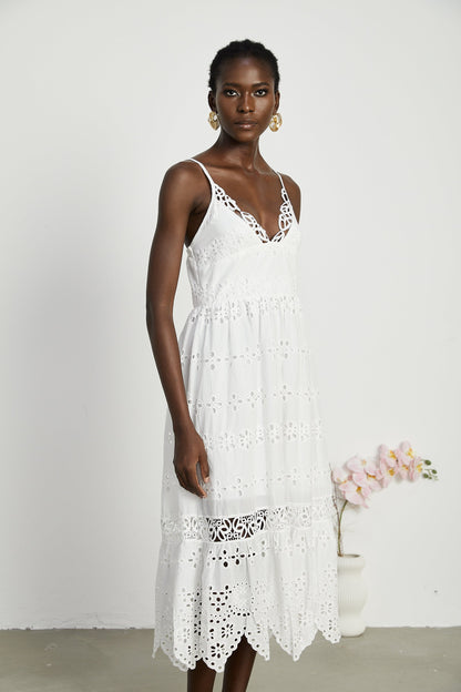Coquette V-neck embroidered maxi dress