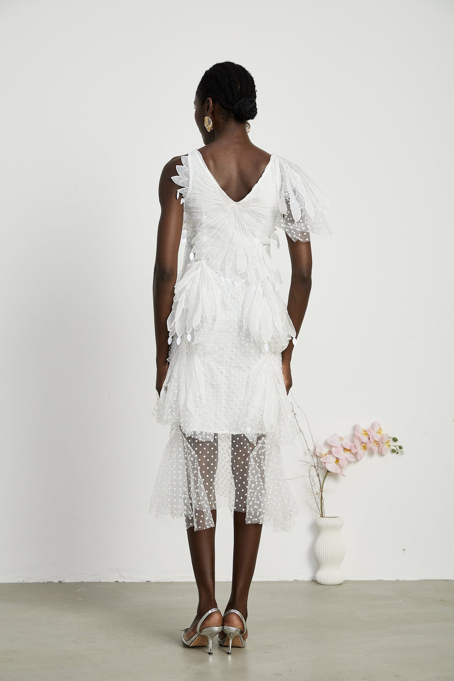 Solène faux-feather pleated midi dress (US Only)