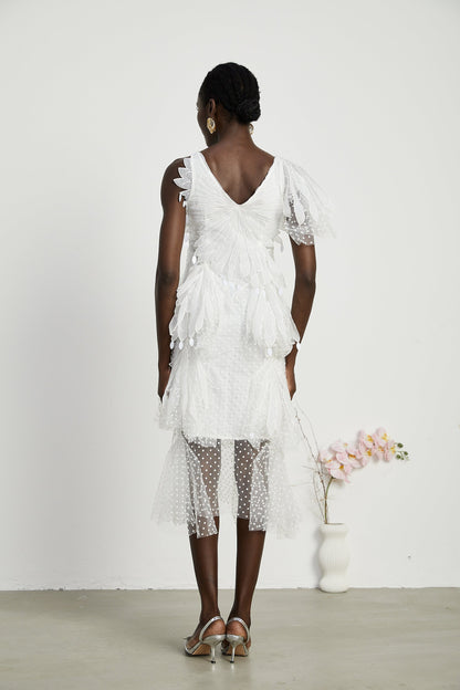 Solène faux-feather pleated midi dress (US Only)