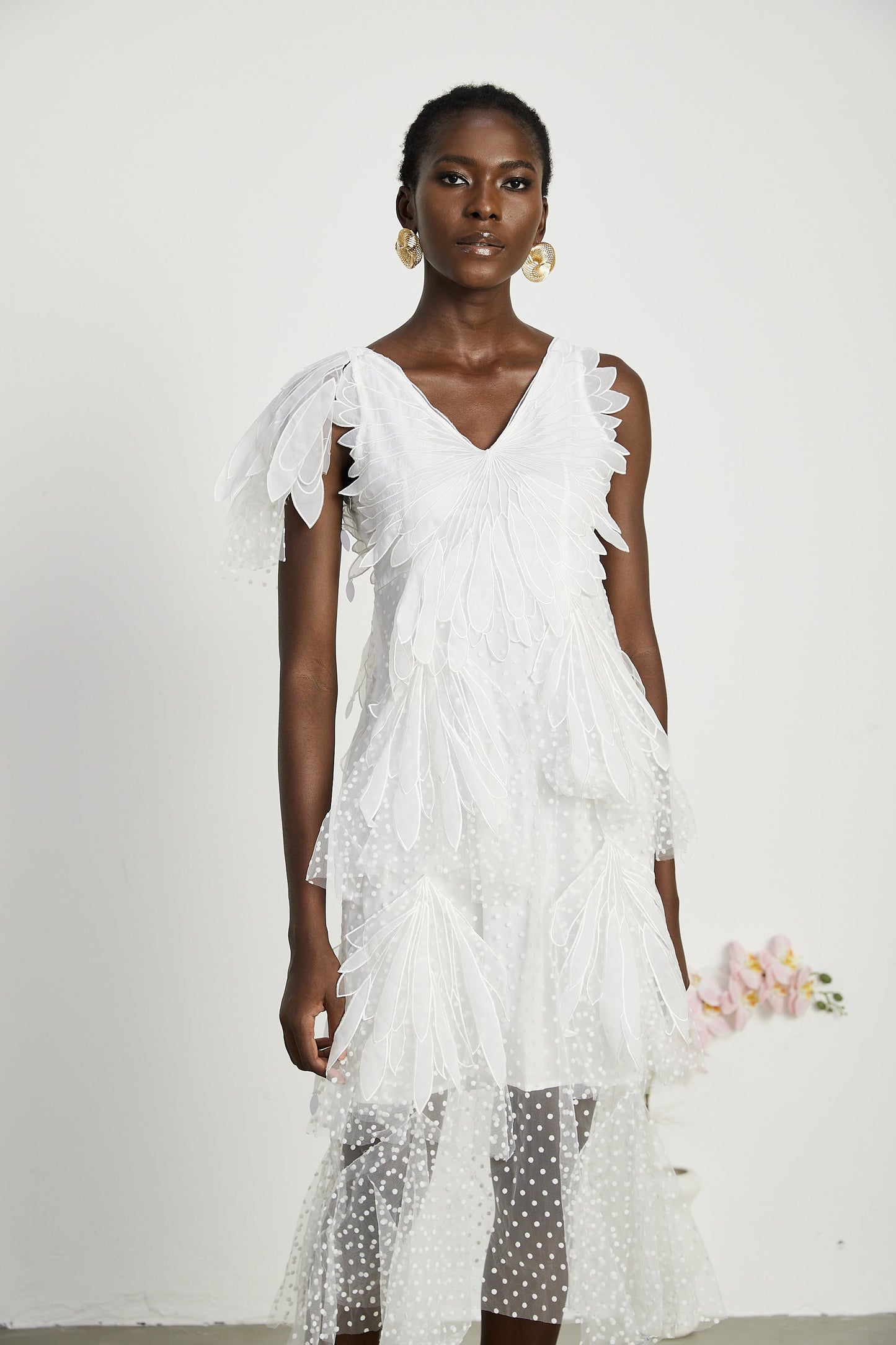 Solène faux-feather pleated midi dress (US Only)