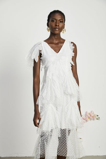 Solène faux-feather pleated midi dress (US Only)