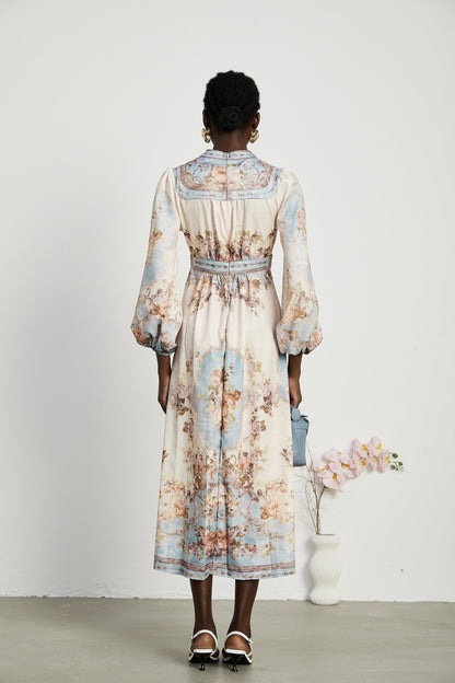Camille floral-print long-sleeve boho dress