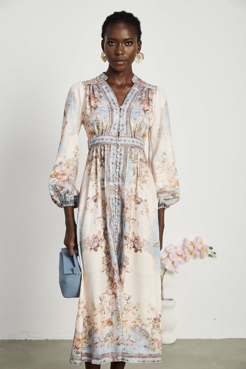 Camille floral-print long-sleeve boho dress