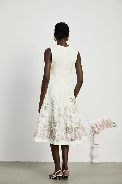 Sonia floral-print sleeveless midi dress in White (US Only)