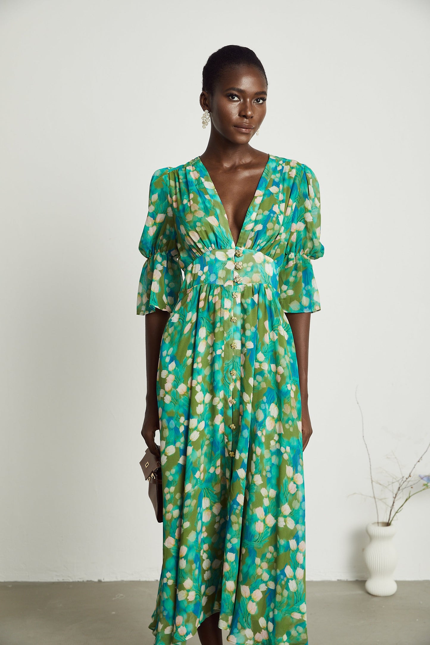 Perrine green floral-print midi dress (US Only)