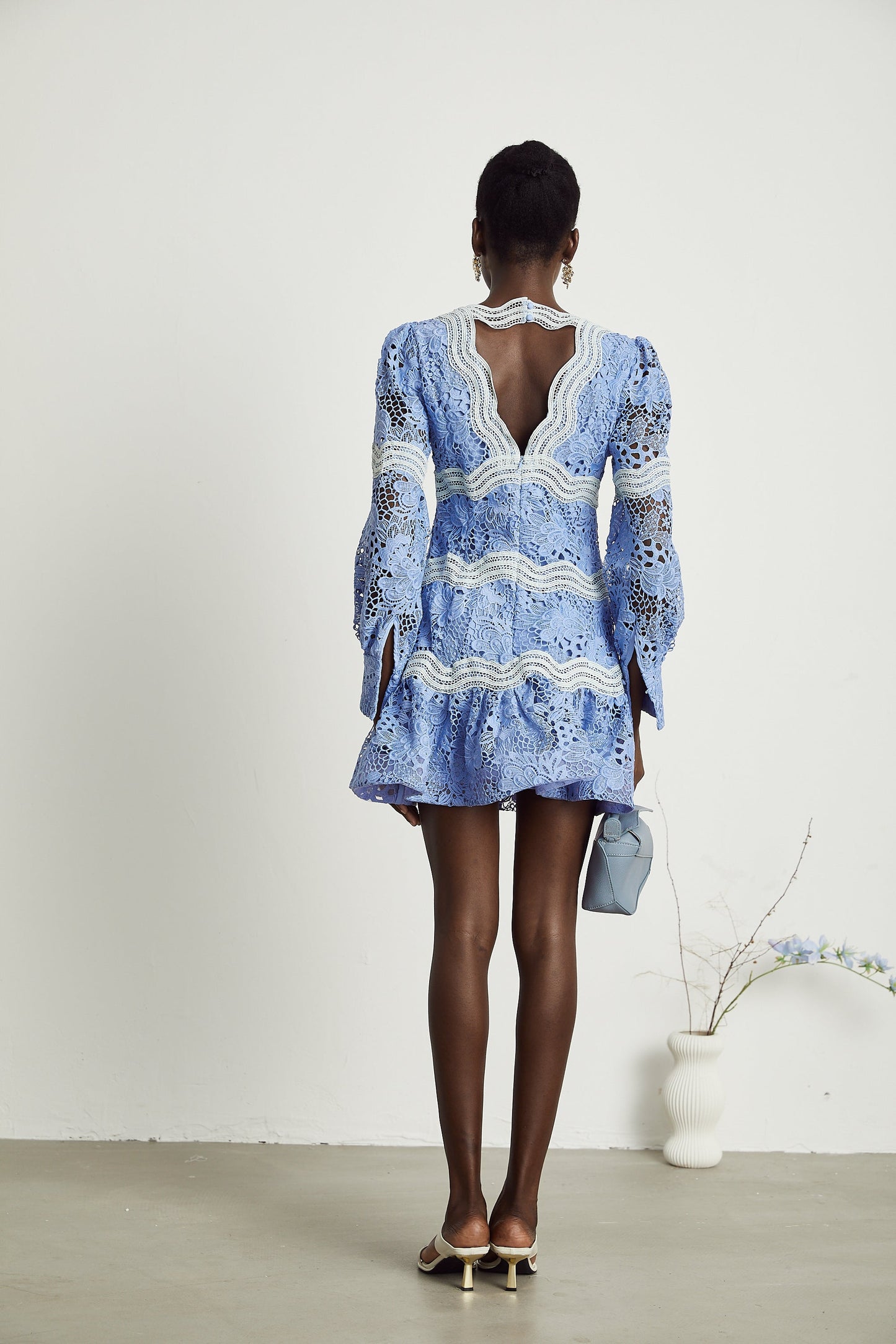Gaëlle V-neck floral embroidered mini dress