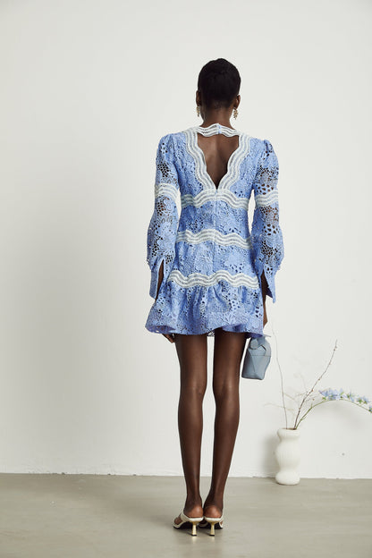 Gaëlle V-neck floral embroidered mini dress