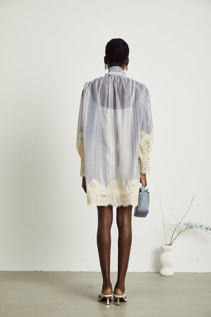 Paulette lace floral-embroidered mini dress in Blue (US Only)
