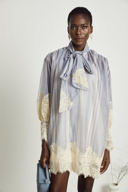 Paulette lace floral-embroidered mini dress in Blue (US Only)