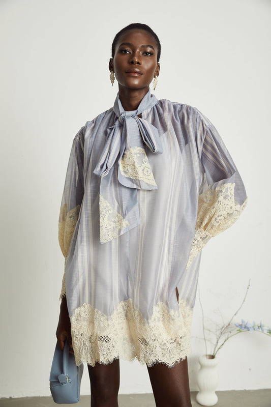 Paulette lace floral-embroidered mini dress in Blue (US Only)