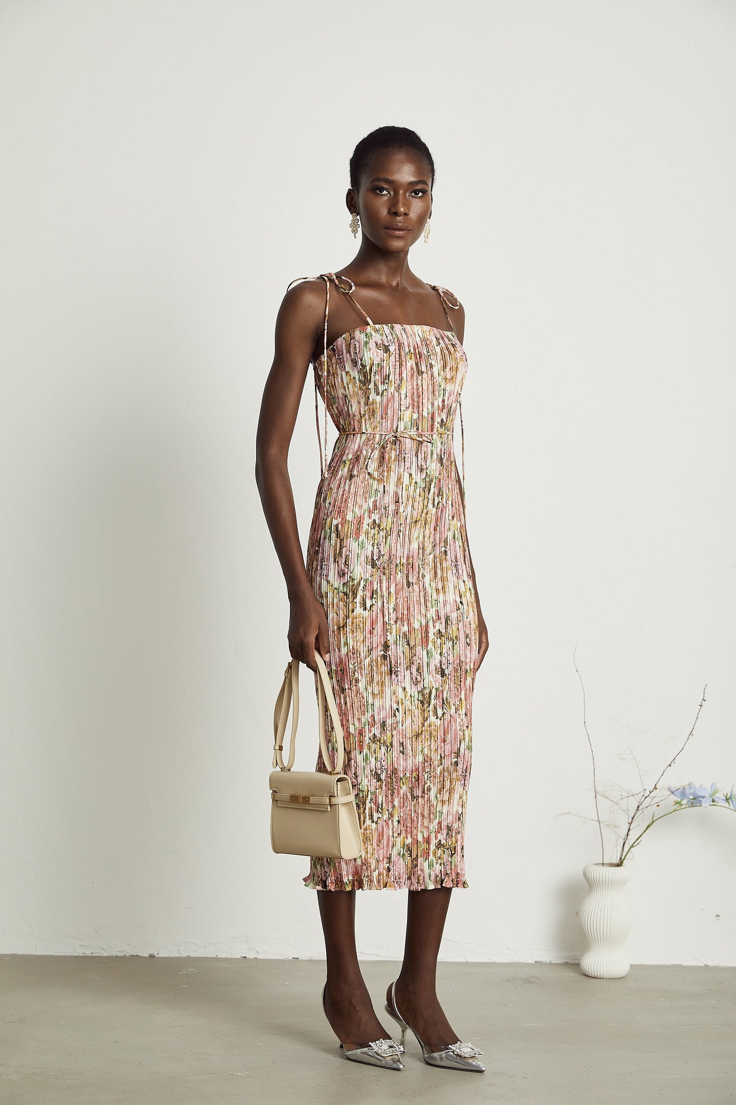Pénélope rose-print pleated midi dress