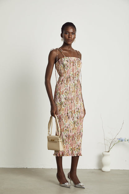 Pénélope rose-print pleated midi dress