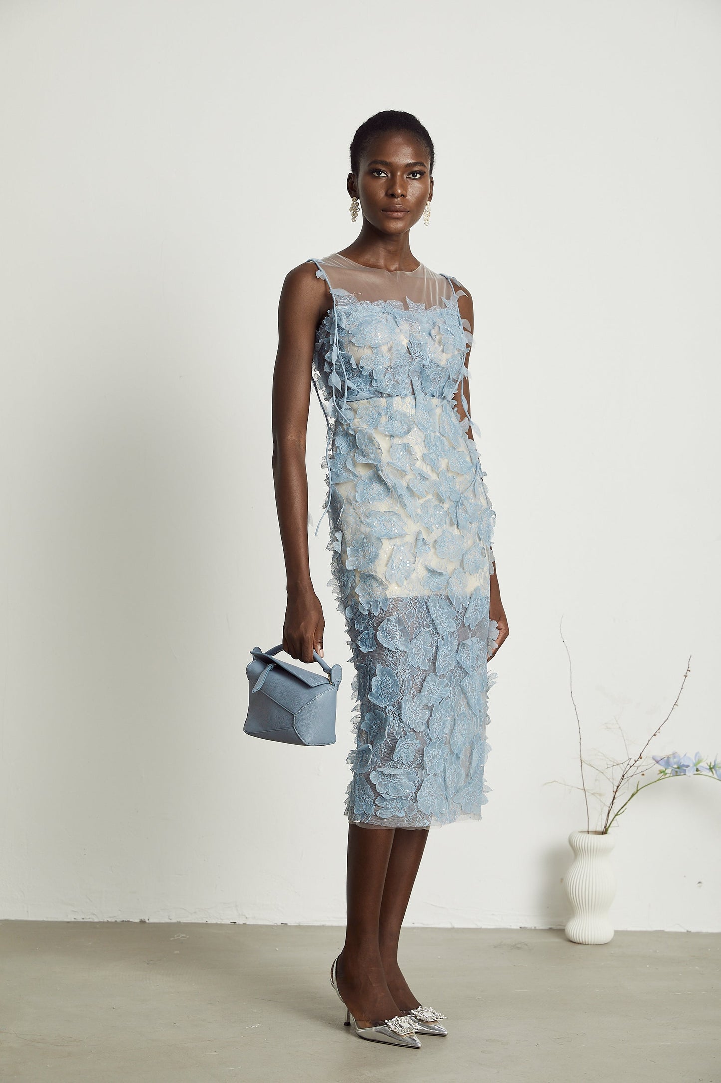 Olessia faux-flower lace midi dress (US Only)