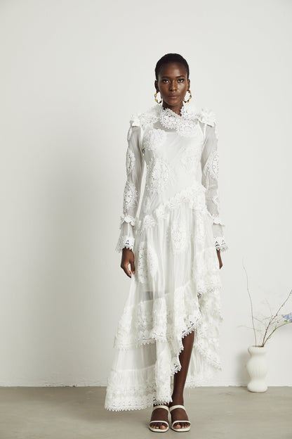 Renée lace floral-embroidered semi-sheer midi dress (US Only)