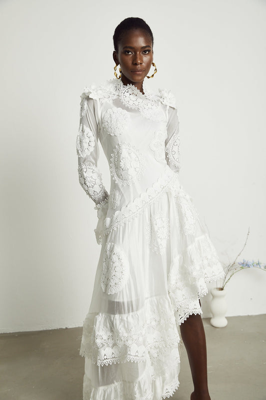 Renée lace floral-embroidered semi-sheer midi dress (US Only)