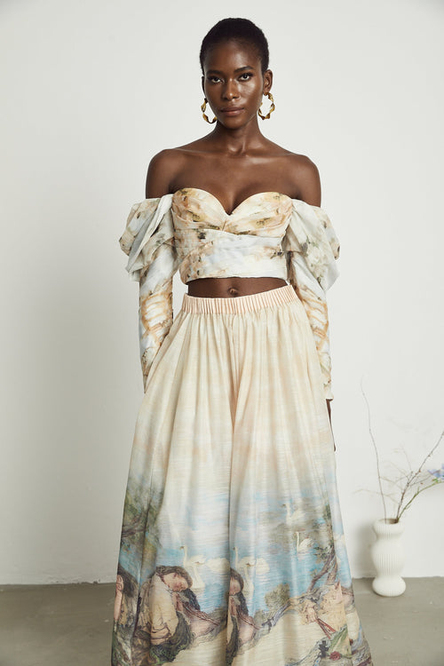 Émmanuelle pattern-print top & skirt matching set
