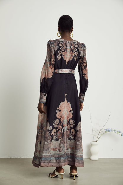 Philippine pattern-print color-block midi dress (US Only)