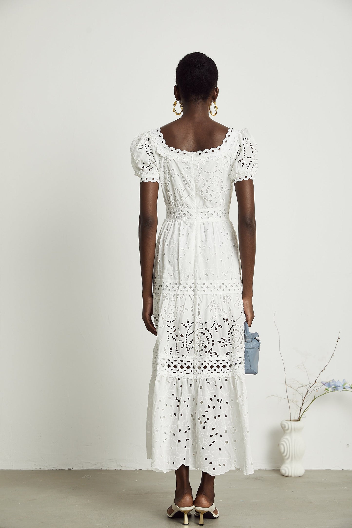 Hélène lace cut-out semi-sheer midi dress