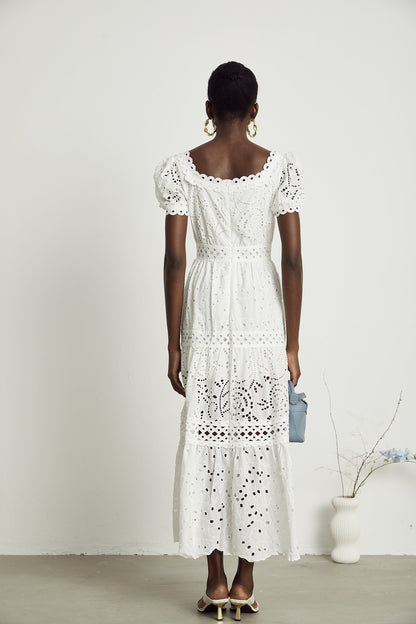 Hélène lace cut-out semi-sheer midi dress