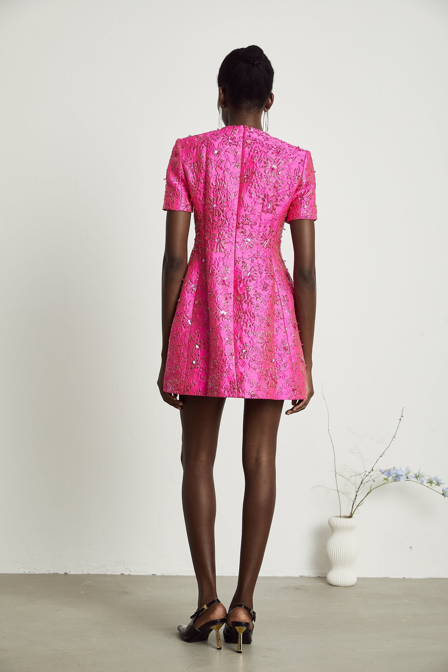 Celestia Floral-Appliqué Embellished Mini Dress