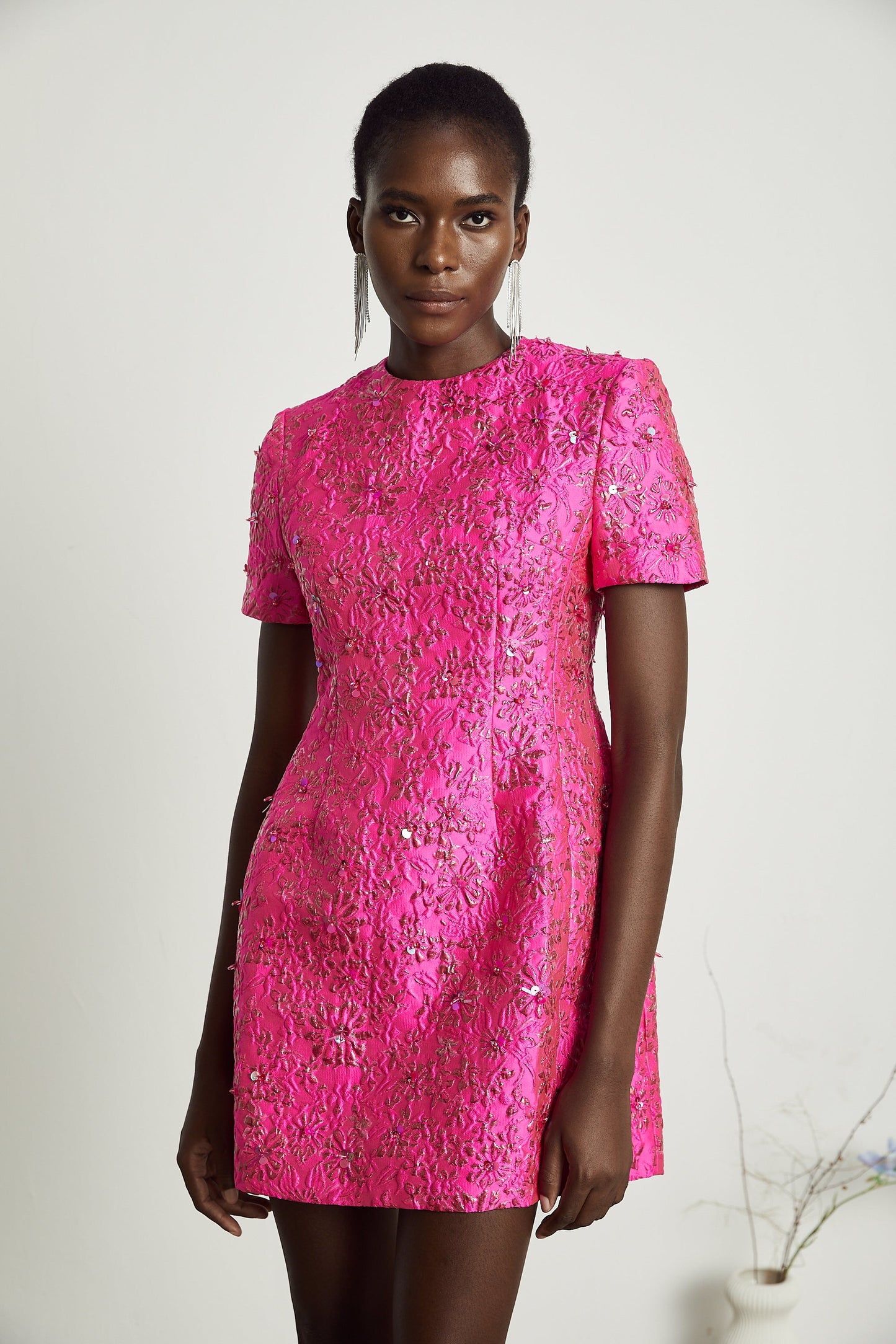 Celestia Floral-Appliqué Embellished Mini Dress