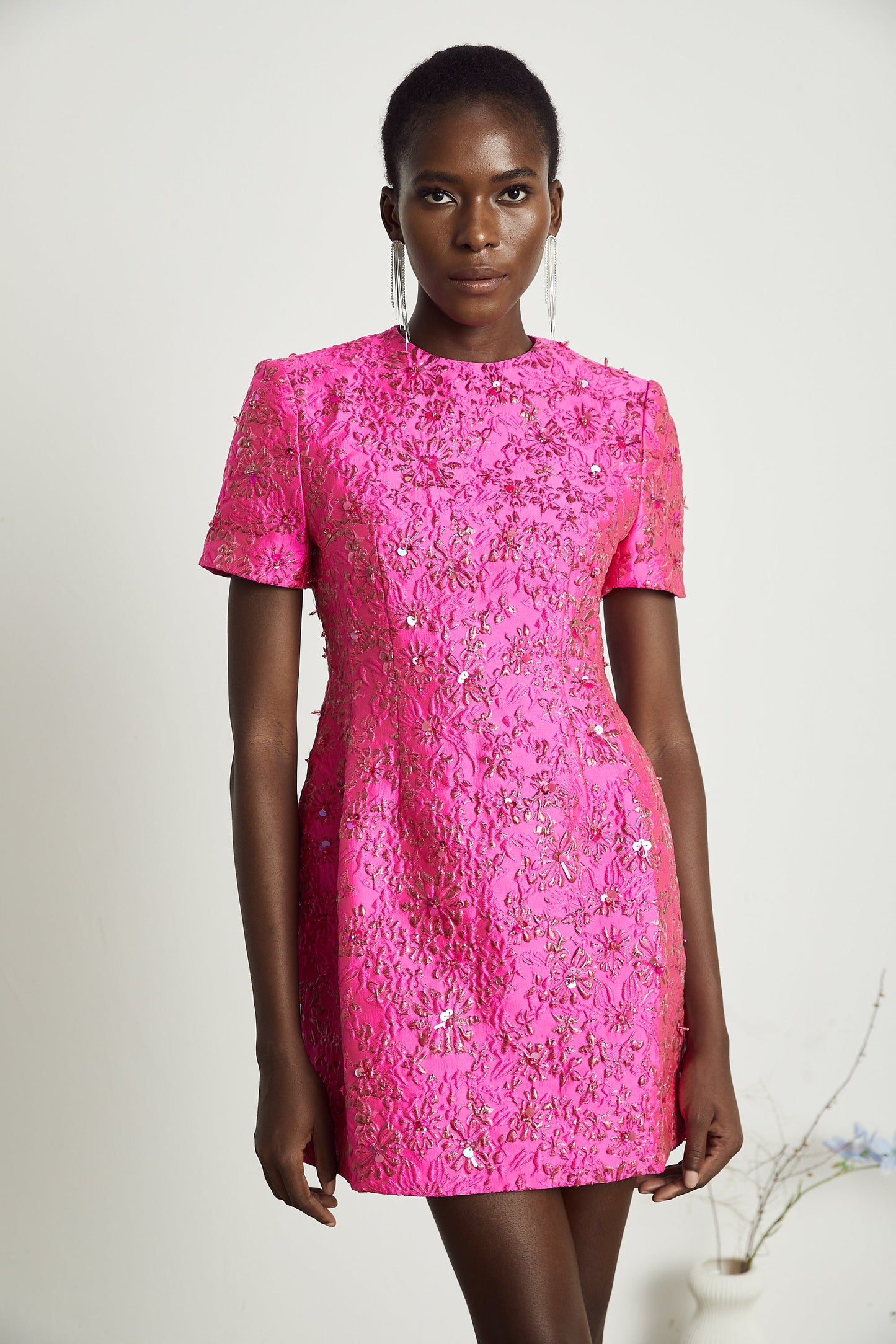 Celestia Floral-Appliqué Embellished Mini Dress