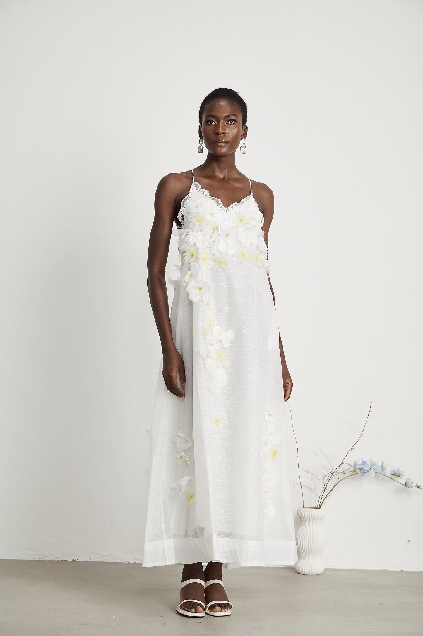 Sabine faux-floral embellished midi dress in White