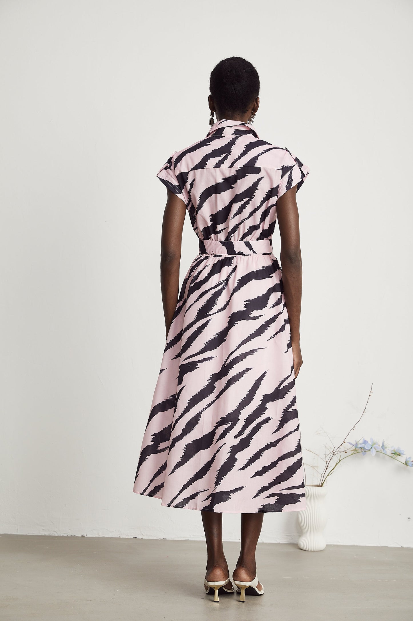 Harper tiger-print belted midi dress
