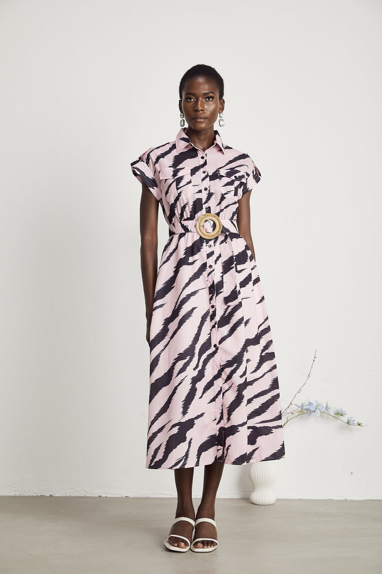 Harper tiger-print belted midi dress