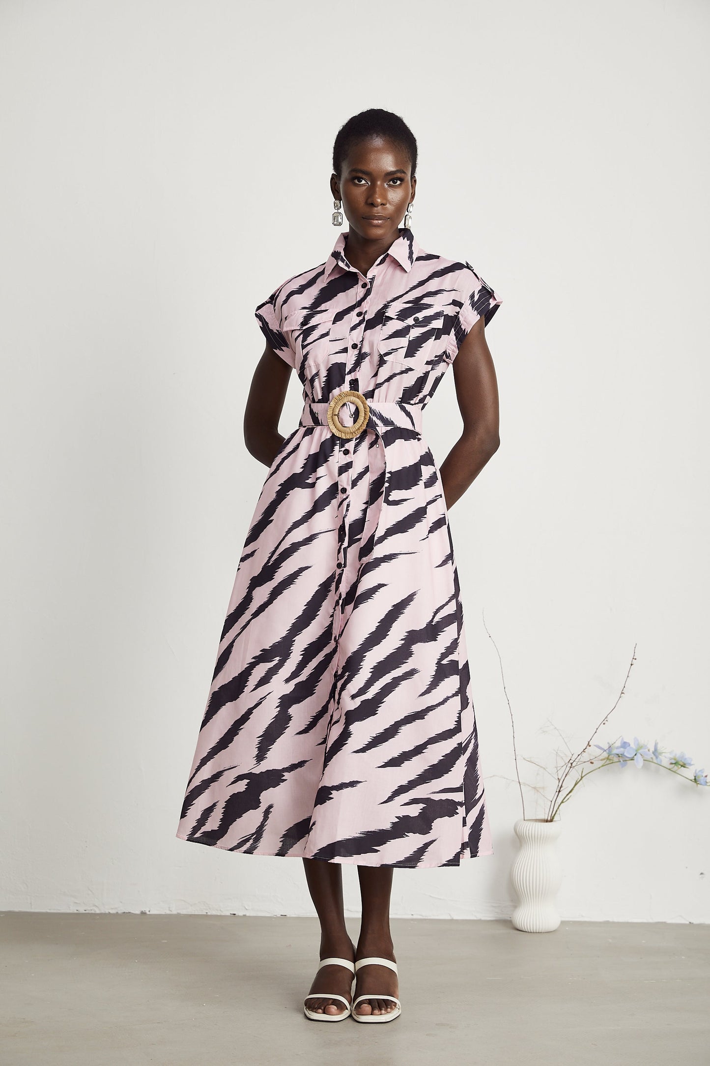 Harper tiger-print belted midi dress