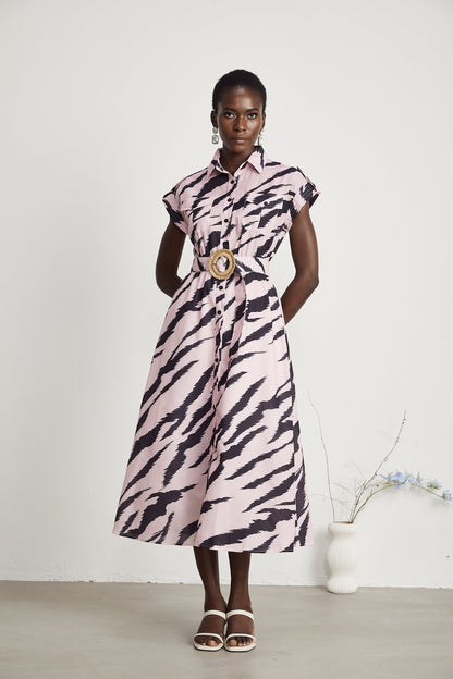 Harper tiger-print belted midi dress