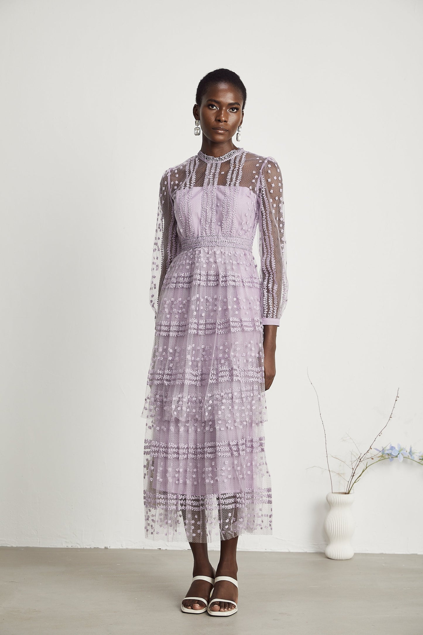 Delphine semi-sheer layered midi dress