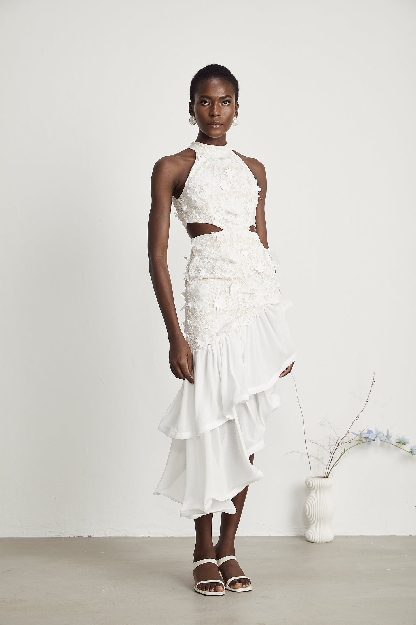 Zoë faux-floral asymmetric midi dress (US Only)