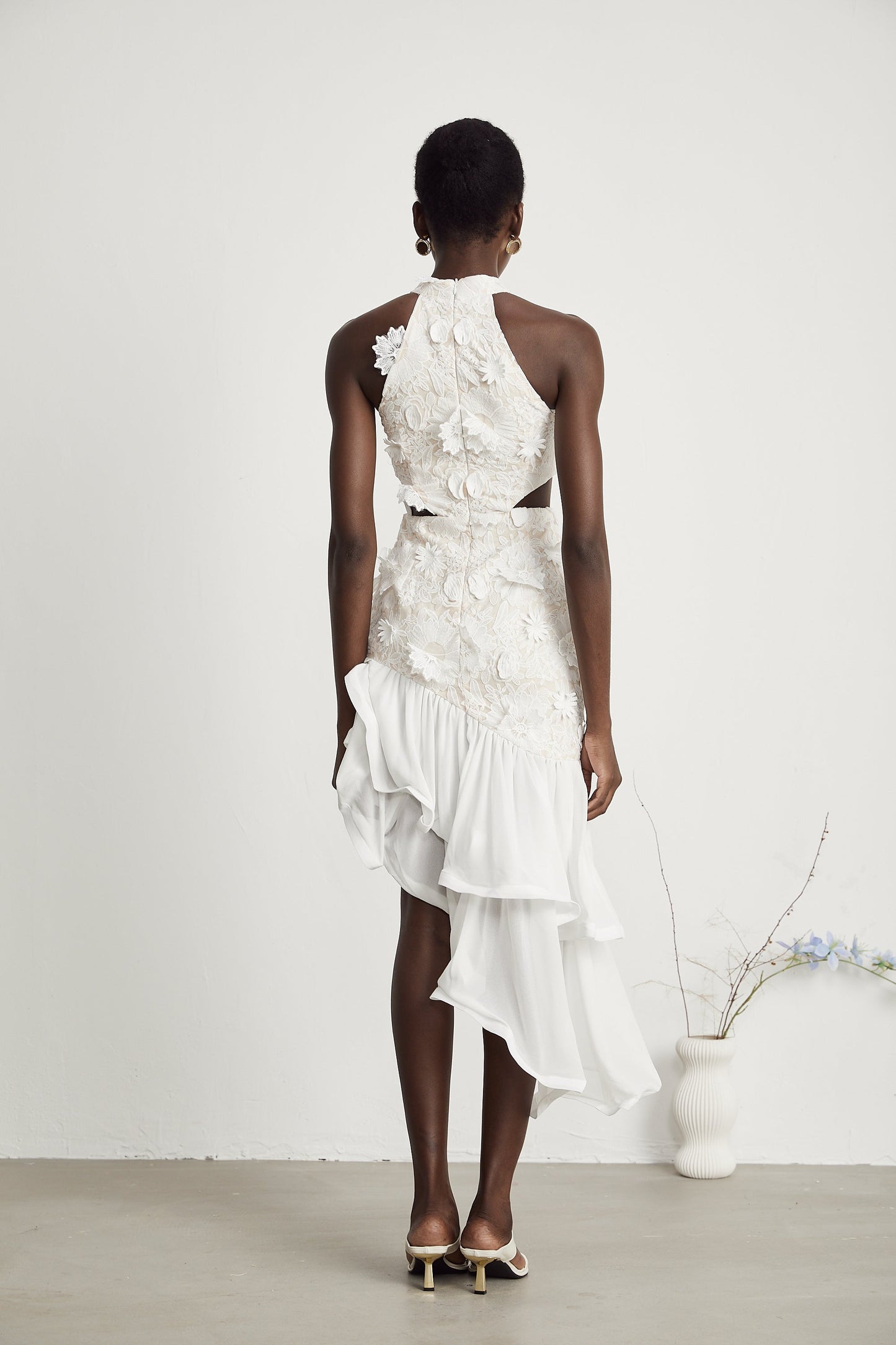 Zoë faux-floral asymmetric midi dress (US Only)
