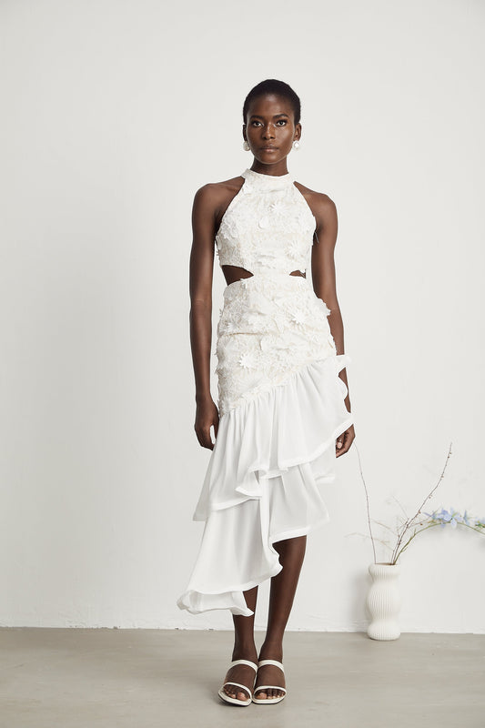 Zoë faux-floral asymmetric midi dress (US Only)