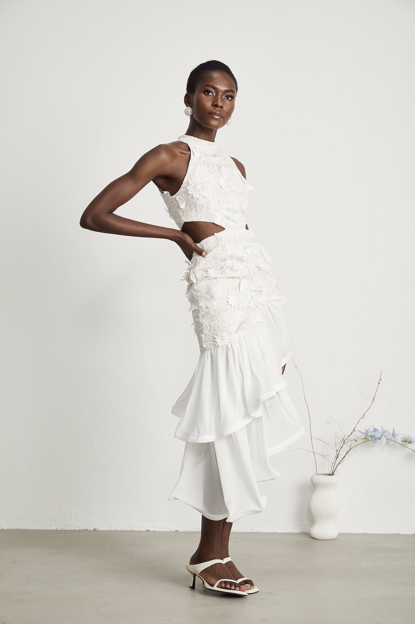 Zoë faux-floral asymmetric midi dress (US Only)