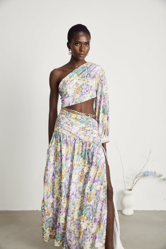 Fabienne one-shoulder floral-print midi dress (US Only)