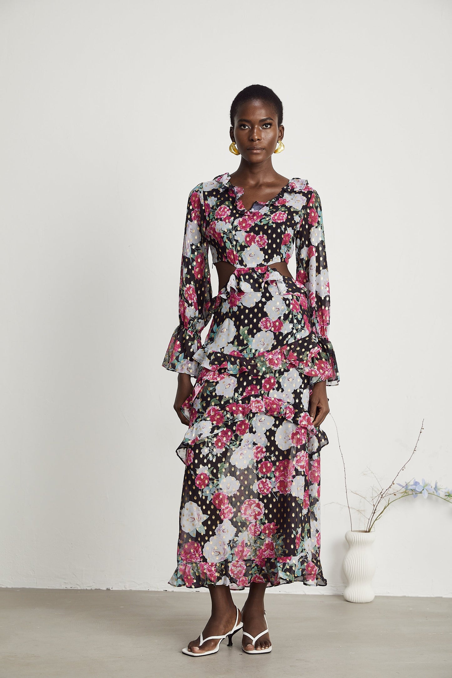 Laguna floral-print ruffled midi dress