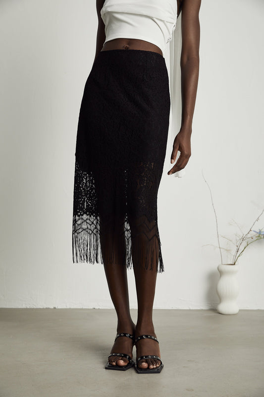 Adèle lace embroidered fringe-hem skirt (US Only)