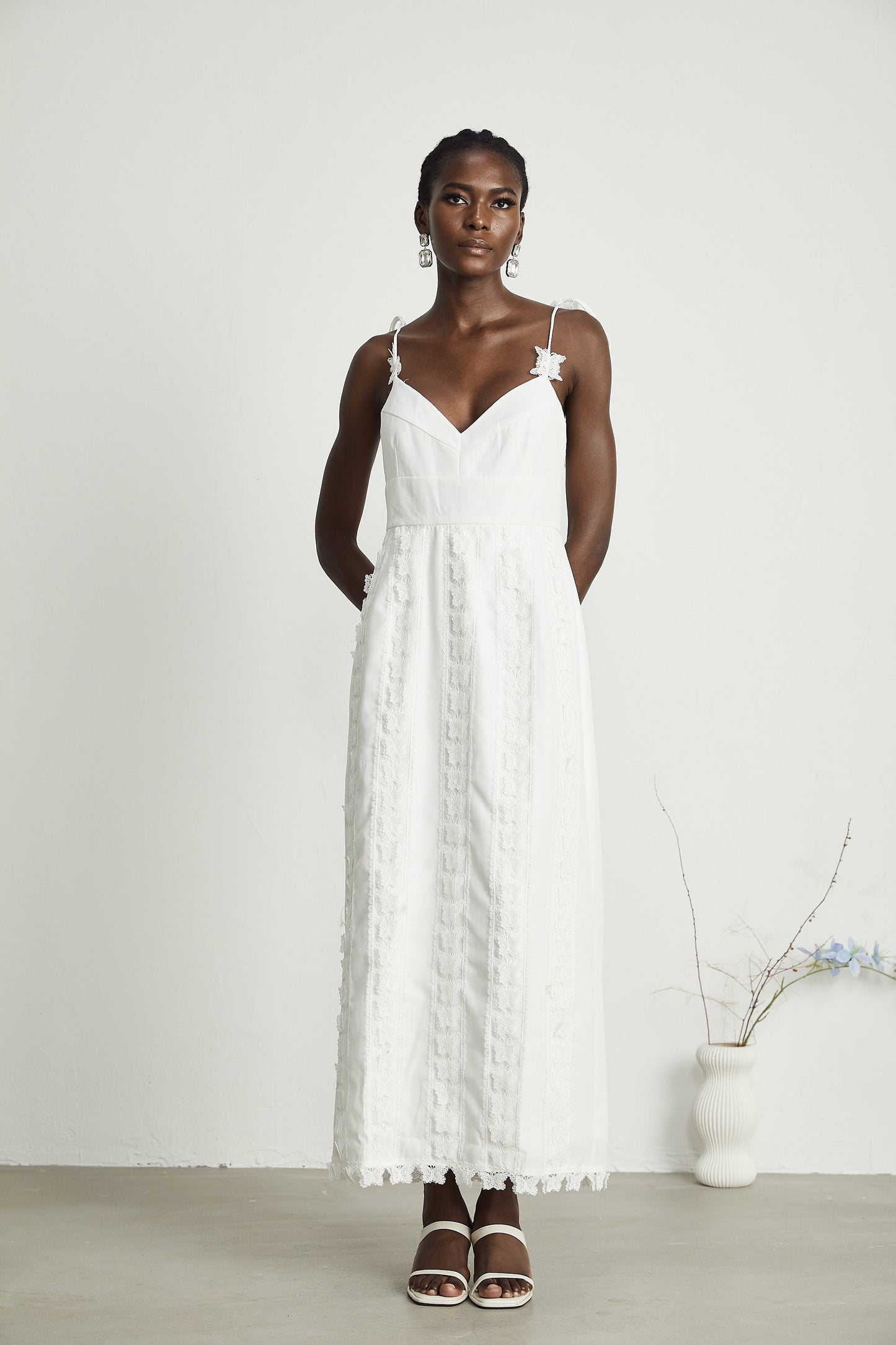 Renée lace-butterfly embroidered midi dress