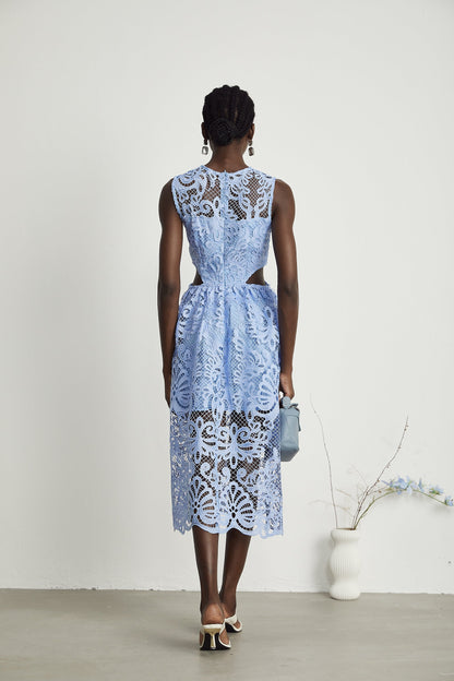 Zoë floral-embroidered semi-sheer midi dress (US Only)