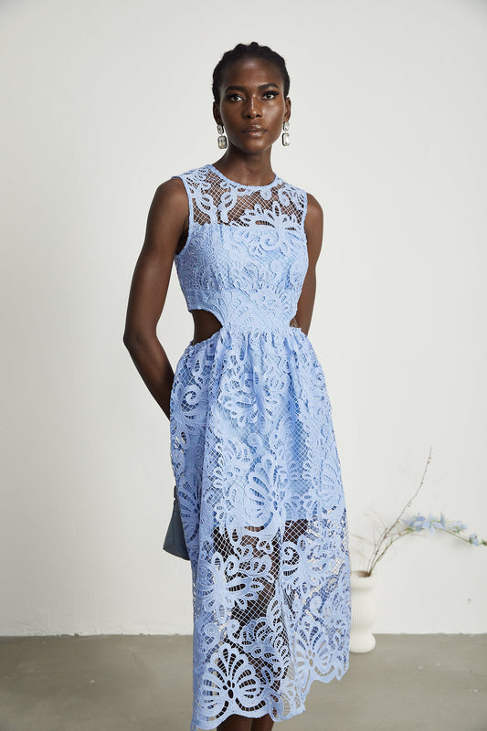 Zoë floral-embroidered semi-sheer midi dress (US Only)