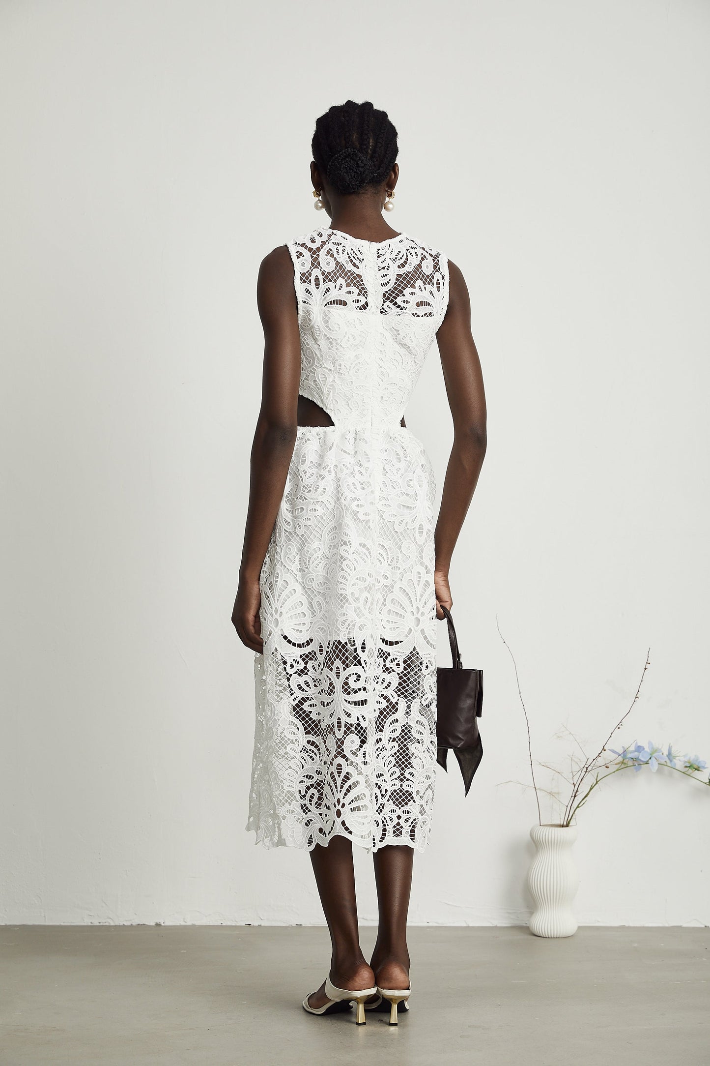Emma guipure-lace sleeveless midi dress (US Only)