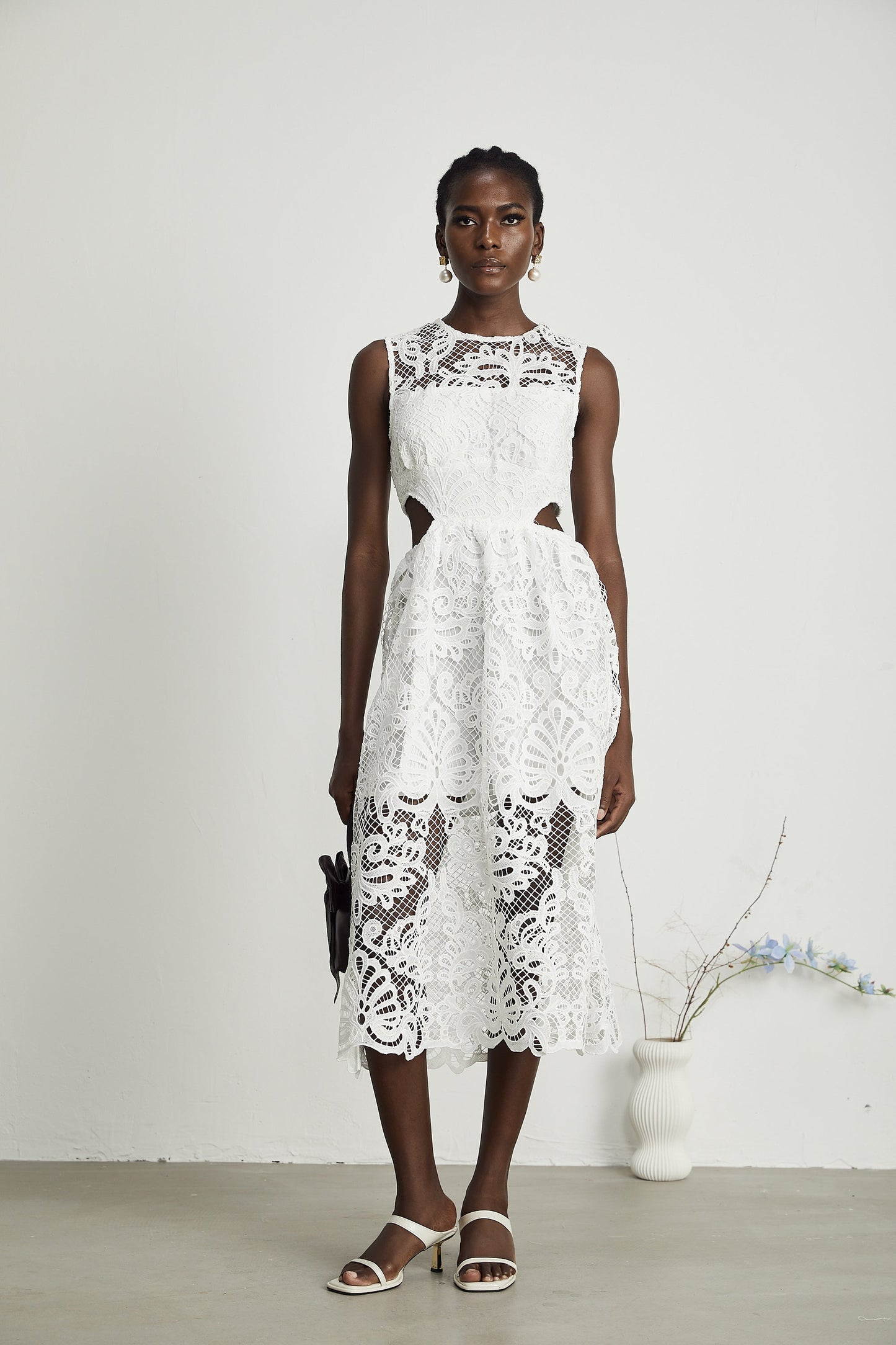 Emma guipure-lace sleeveless midi dress (US Only)