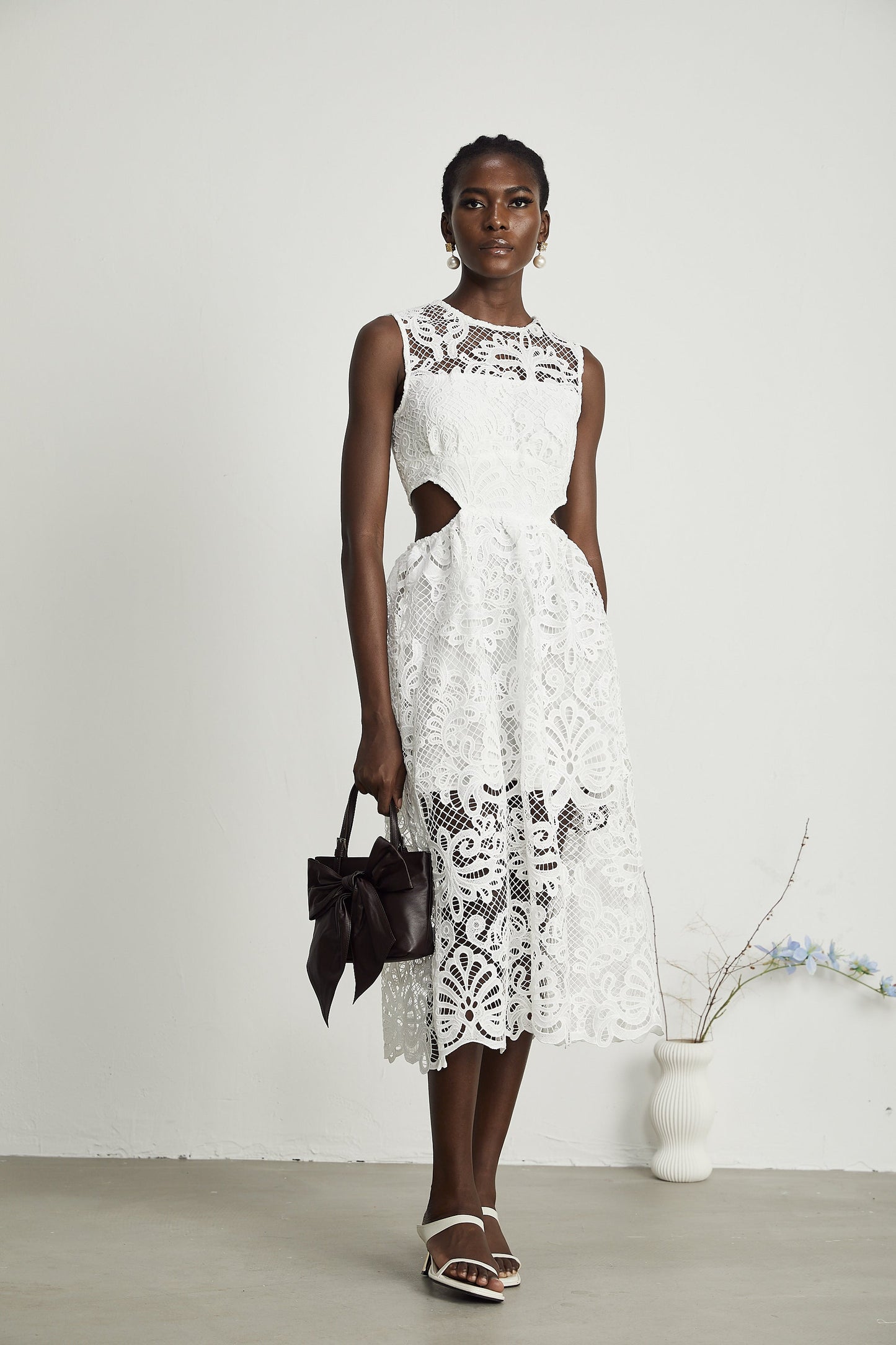 Emma guipure-lace sleeveless midi dress (US Only)