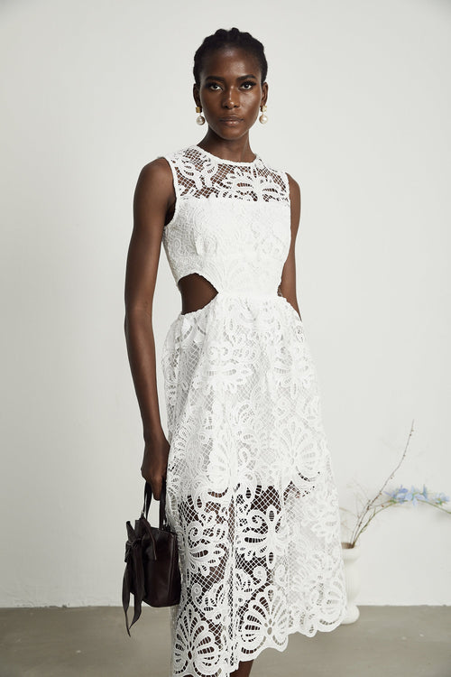 Emma guipure-lace sleeveless midi dress (US Only)
