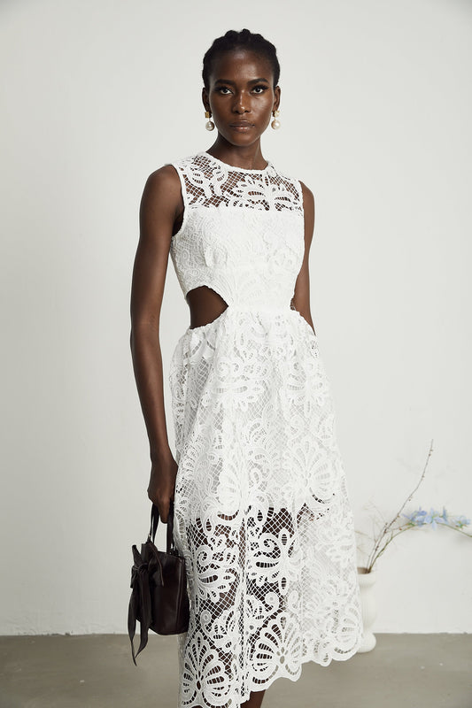 Emma guipure-lace sleeveless midi dress (US Only)