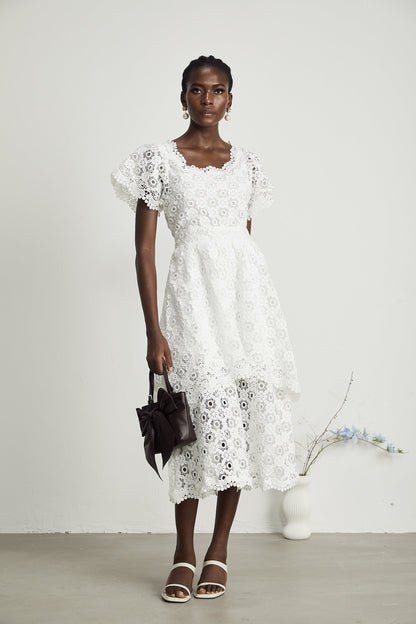 Lisette lace cut-out layered midi dress (US Only)