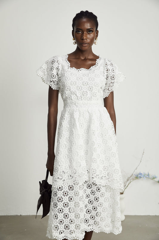 Lisette lace cut-out layered midi dress (US Only)